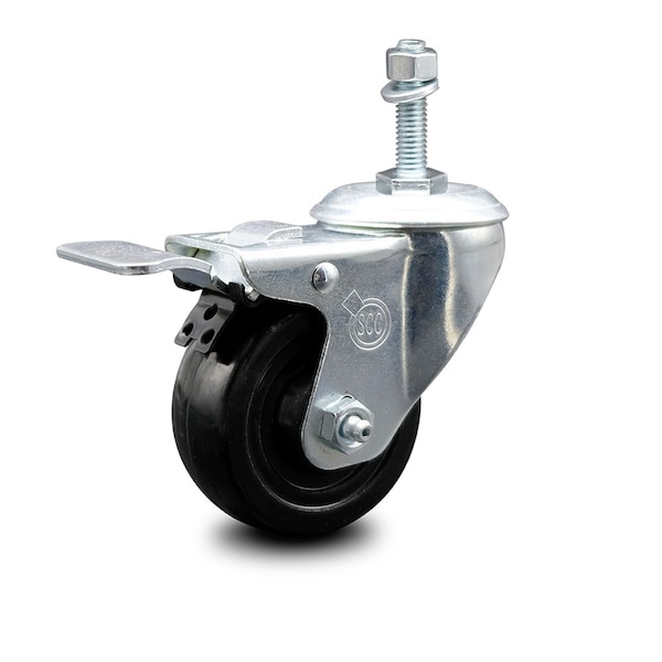 Service Caster 3 Inch Hard Rubber Wheel Swivel 10mm Threaded Stem Caster Total Lock Brake SCC-TSTTL20S314-HRS-M1015 - main